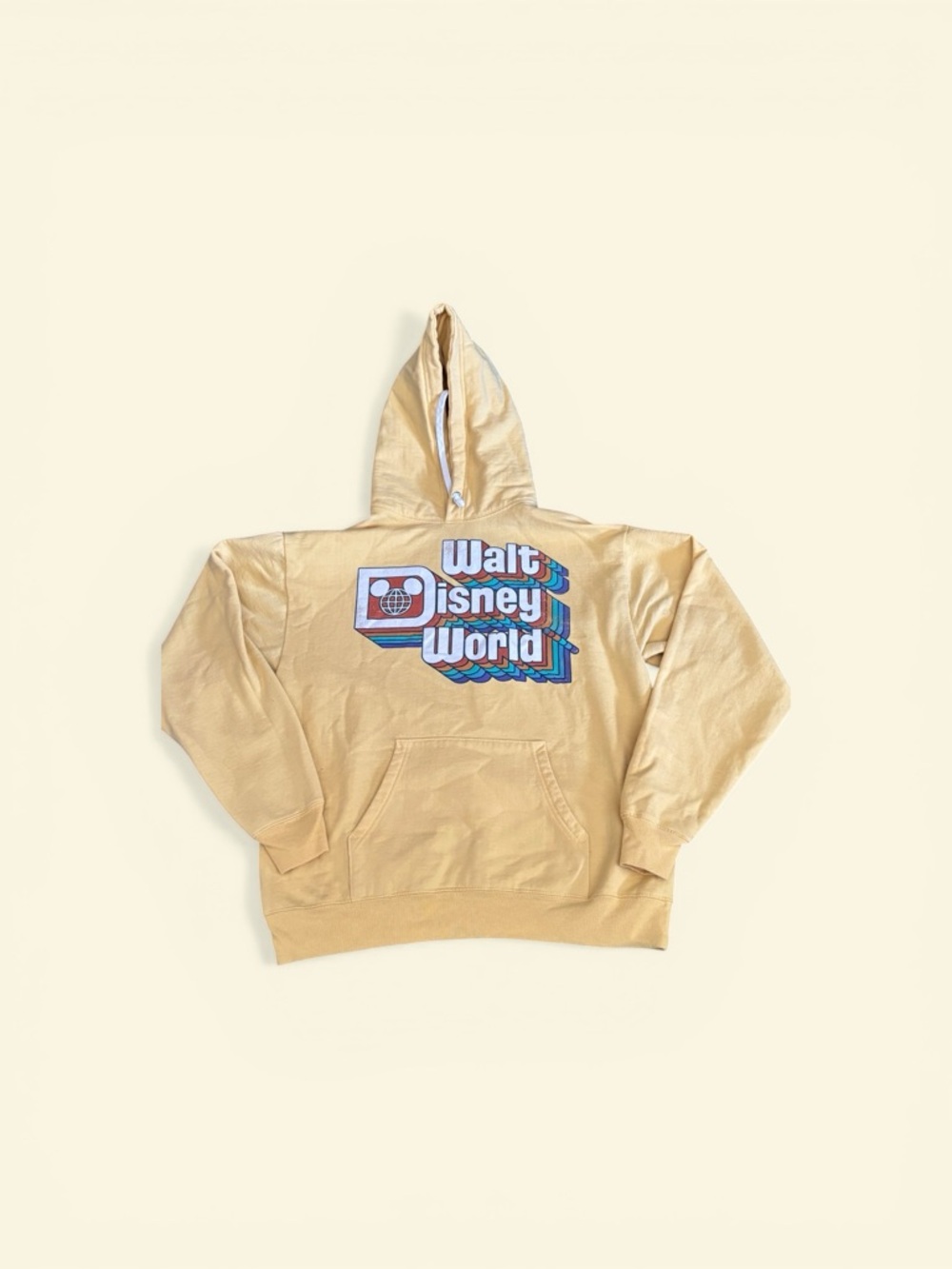 Sz M WDW Disney Yellow Fleece-Lined Pullover with Retro Logo